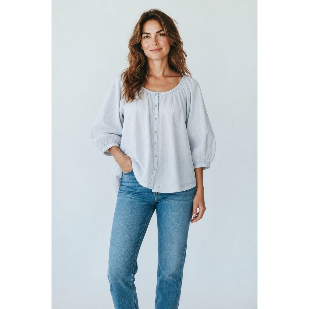 Free People We the Free Oxford Swing Tunic Size M Oversize Stripe Light Blue